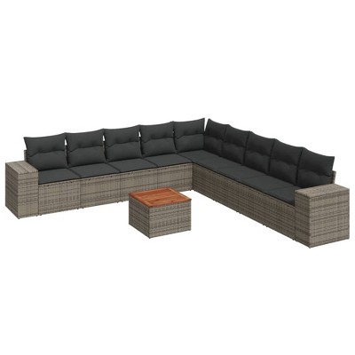vidaXL Patio Sofa Set with Cushions Outdoor Furniture 10 Piece Poly Rattan - Gray