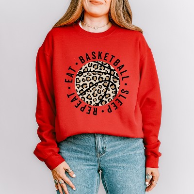 Simply Sage Market Women's Graphic Sweatshirt Eat Basketball Sleep Repeat Leopard Basketball