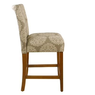Braeburn 24" Tan and Cream Upholstered Counter Stool with Brown Wood Legs