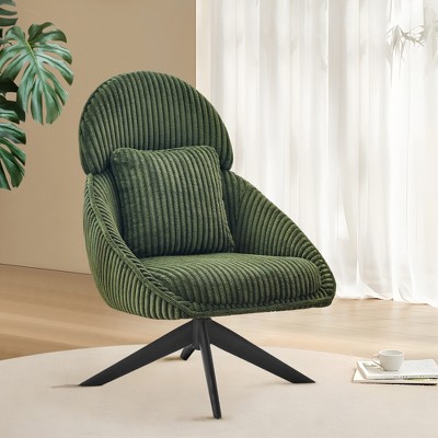 Corduroy Swivel Upholstered High Back Accent Chair with Pillow, Thick Cushion and Ergonomic Design for Living Room