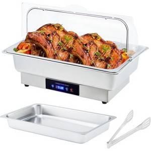 9QT Stainless Steel Electric Food Warmer Buffet Set with Temperature Control and Transparent Roll-Up Lid, Suitable for Parties, Banquets, and Buffets - 1 of 1