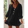 Coolmee Women European And American V Neck Loose Ruffled Long Sleeve Ruffled Hem Button Down Cotton And Linen Mini Dress - 2 of 4
