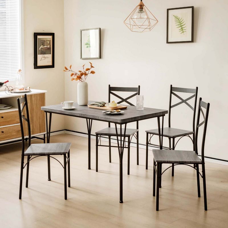 Costway 5-Piece Dining Table Set Modern Rectangular Dining Table & 4 Dining Chairs Set, 2 of 11