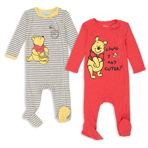 Disney Winnie the Pooh Newborn Baby Boys 2 Pack Sleep N' Play Coveralls  White/Red 6-9 Months