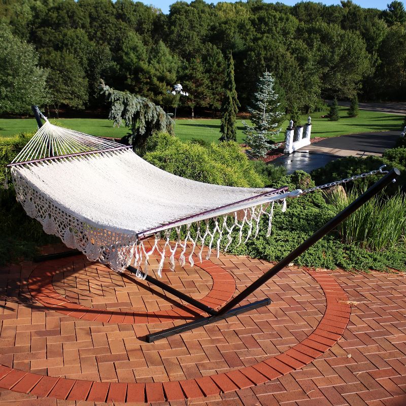 Sunnydaze Deluxe American Style Hand-Woven Cotton and Nylon Mayan Hammock with Stand - 400 lb Weight Capacity/15' Stand, 3 of 9