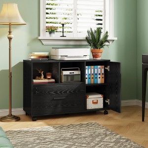 Office File Cabinet with Lock, 1-Drawer Wood Lateral Filing Cabinet on Wheels, Printer Stand with Open Storage Shelves for Home Office - 1 of 4