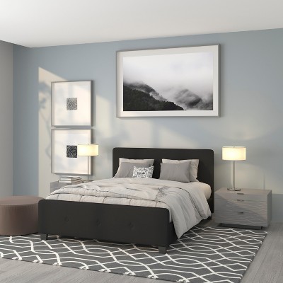 Contemporary Black Queen Platform Bed with Tufted Headboard