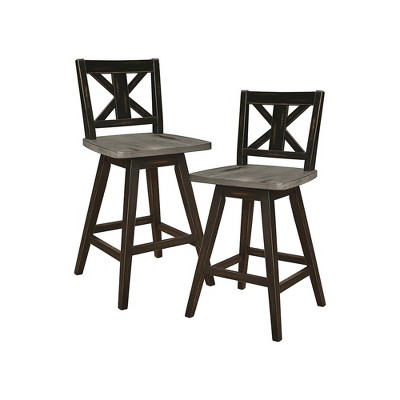 Homelegance Amsonia 360 Swivel Bar Pub Kitchen Counter Height High Dining Chair Stool Set, Distressed Black and Gray (2 Pack)