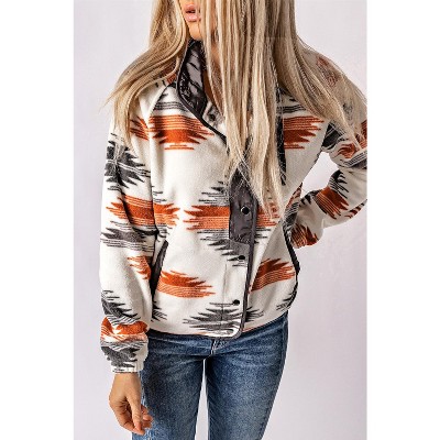 Western Aztec Snap Buttoned Fleece Jacket