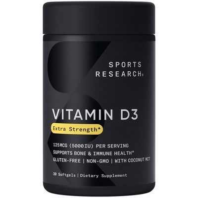 Sports Research Vitamin D3, Extra Strength, 125 mcg (5,000 IU), 30 Softgels