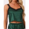 cheibear Women's Satin Lace Trim Cami with Long Pant 2 Pieces Pajama Set - 4 of 4
