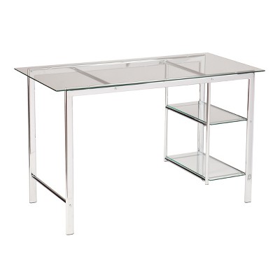 Dorothy Contemporary Writing Desk Chrome with Glass Desk White - Aiden Lane