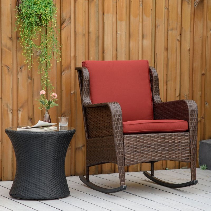 Outsunny Patio Wicker Rocking Chair, Outdoor PE Rattan Swing Chair w/ Soft Cushions for Garden, Patio, Lawn, 3 of 7