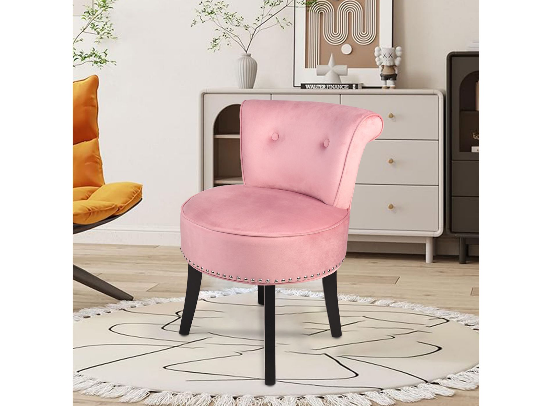 Luxury Velvet Makeup Side Desk Chair Vanity Stool Dressing Table Seat w Backrest