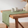 90" x 20" Cotton Textured Table Runner Green - Threshold™: Traditional Solid Fall Decor, Machine Washable - 2 of 3