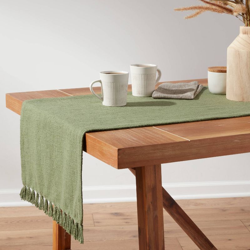 90&#34; x 20&#34; Cotton Textured Table Runner Green - Threshold&#8482;, 3 of 5