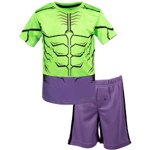 Marvel Avengers Captain America Iron Man Venom Hulk Cosplay Athletic T-Shirt and Shorts Outfit Set Toddler to Little Kid - 1 of 4