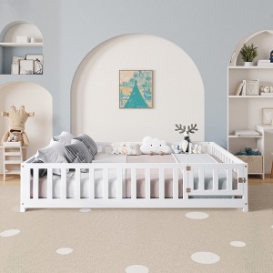 Full Size Floor Platform Bed with Fence and Door for Kids - 1 of 4