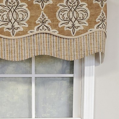 Jenna Caramel Damask Scalloped Cotton Window Valance 50" x 16"