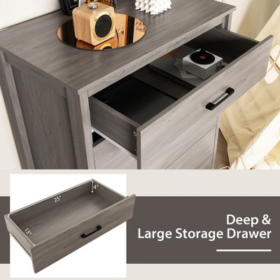 Gray Oak 5-Drawer Vertical Nursery Dresser with Metal Handles