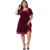 Agnes Orinda Women's Plus Size Velvet Lace Trim Short Sleeve Party A Line Dresses - 3 of 4