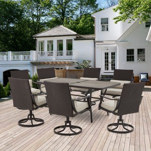 EROMMY 7 Piece Outdoor Patio Dining Set, Large Rectangular Dining Table (1.96'' Umbrella Hole) And 6 Swivel Dining Chairs With Lumbar Pillow - 1 of 4
