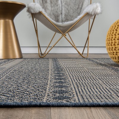 Modern Geometric Bohemian Blue 5' x 7' Indoor/Outdoor Rug
