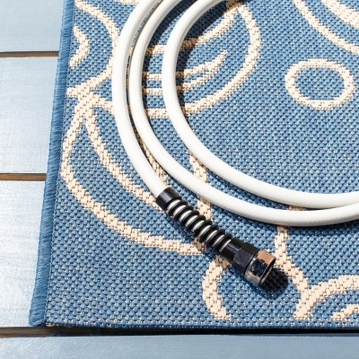 Blue and Beige Botanical Indoor/Outdoor Area Rug