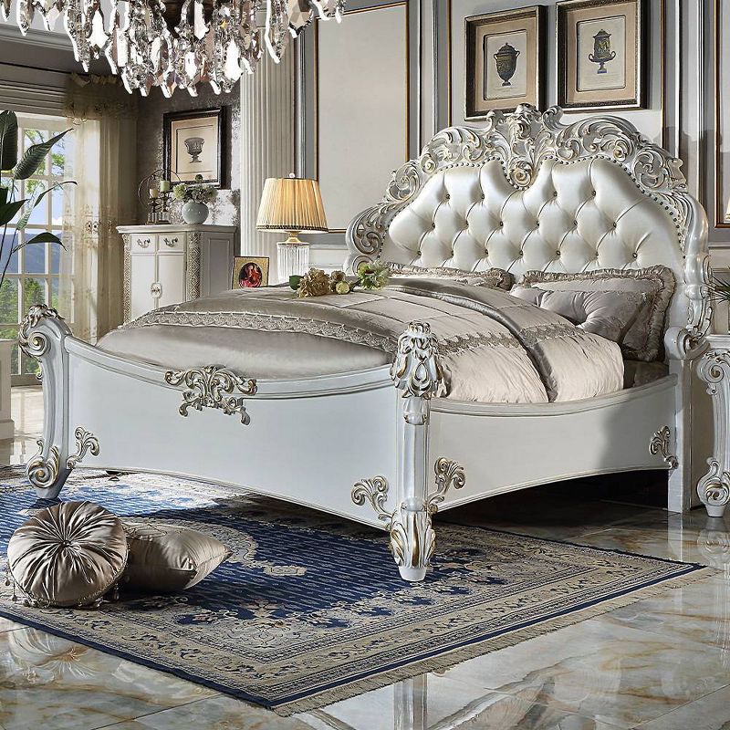 94&#34; Eastern King Bed Vendome Bed Synthetic Leather and Antique Pearl Finish - Acme Furniture, 1 of 7