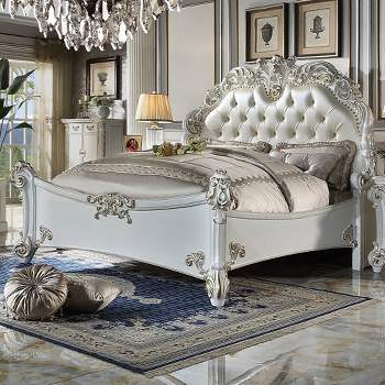 94" Eastern King Bed Vendome Bed Synthetic Leather and Antique Pearl Finish - Acme Furniture