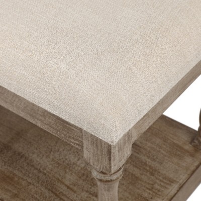 Beige Linen Upholstered Bench with Storage Shelf