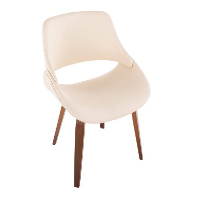 Set of 2 Cream Faux Leather Mid-Century Modern Dining Chairs