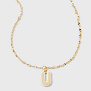 14K Gold Dipped Enamel "U" Initial Pendant Necklace - A New Day™ Gold/White - 1 of 4