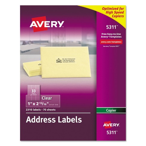 Avery Clear Copier Mailing Labels 1 X 2 13/16 2310/pack 5311 : Target