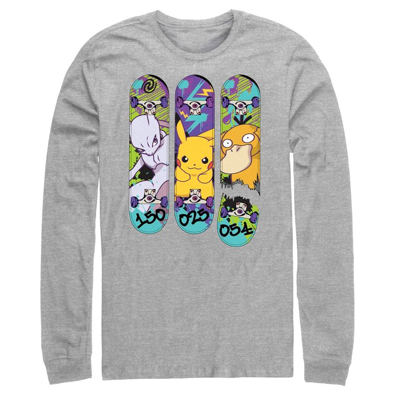 Men's Pokemon Mewtwo, Pikachu, and Psyduck Skateboard Decks Long Sleeve Shirt, 1 of 5