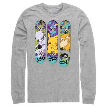 Men's Pokemon Mewtwo, Pikachu, and Psyduck Skateboard Decks Long Sleeve Shirt