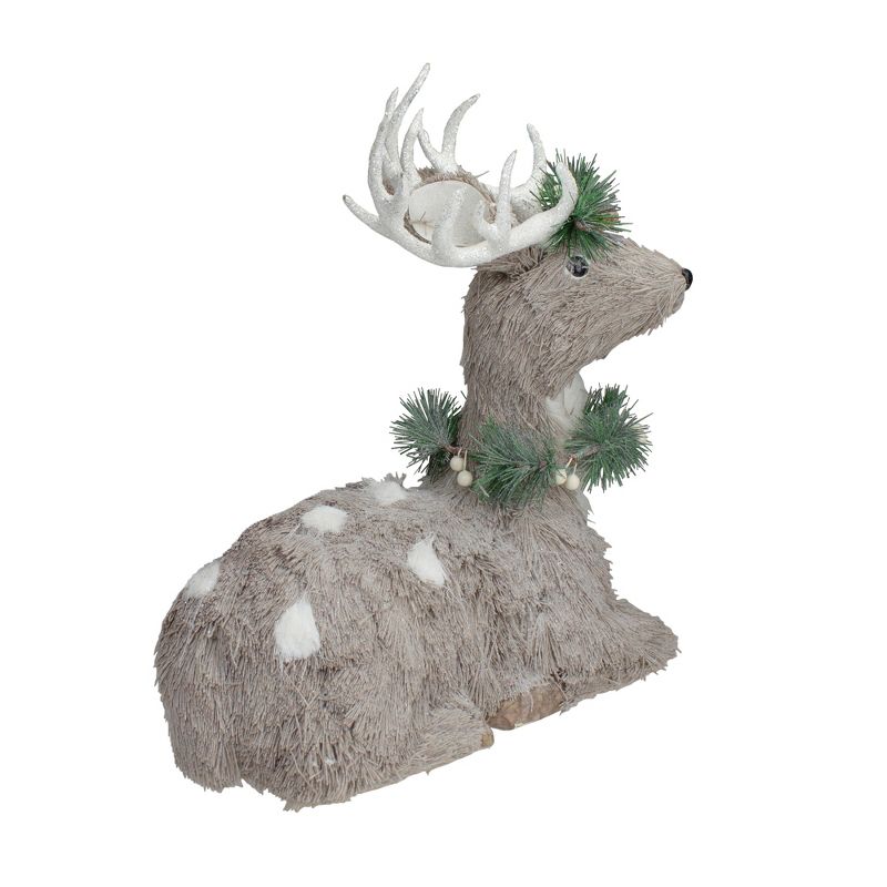 Northlight 14" Gray Sitting Sisal Reindeer with Wreath Christmas Figure, 4 of 5