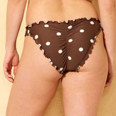 Shade & Shore Women's High Leg Polka Dots Cheeky Coverage Ruffle Edge Bikini Bottom - Shade & Shore™ Brown M — фото 2