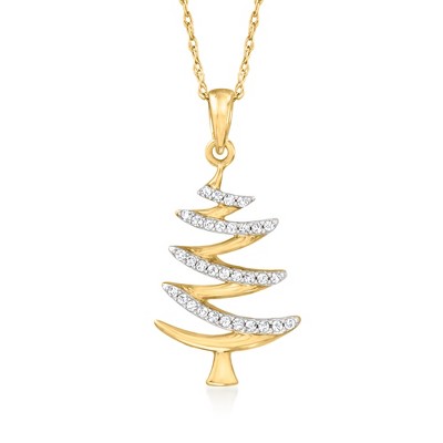 Ross-Simons 0.10 ct. t.w. Diamond Tree Pendant Necklace in 14kt Yellow Gold