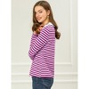 INSPIRE CHIC Women's Long Sleeves Contrast Peter Pan Collar Striped Blouse Top - 4 of 4