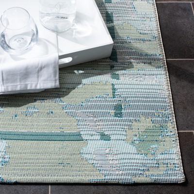 Barbados Teal and White Synthetic Outdoor Rug