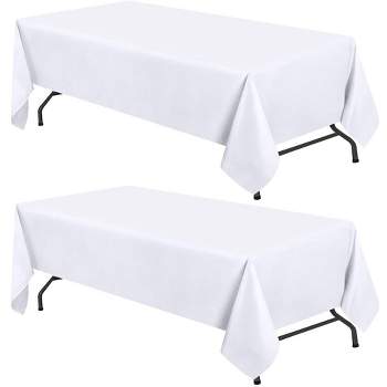 White Classic Premium 100% Polyester Tablecloths, 200 GSM Washable Fabric Stain and Wrinkle Resistant Rectangular Table Covers