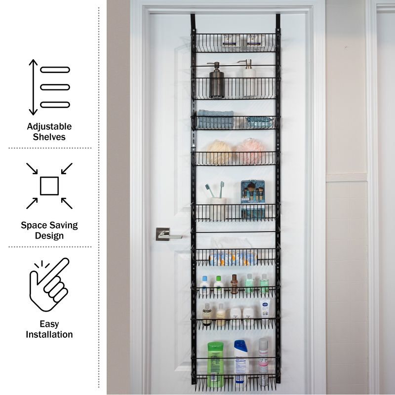 Over the Door Organizer - 9-Tier Hanging Wall Rack for Bathroom or Kitchen Organization - Pantry Organization and Storage by Home-Complete (Black), 4 of 12