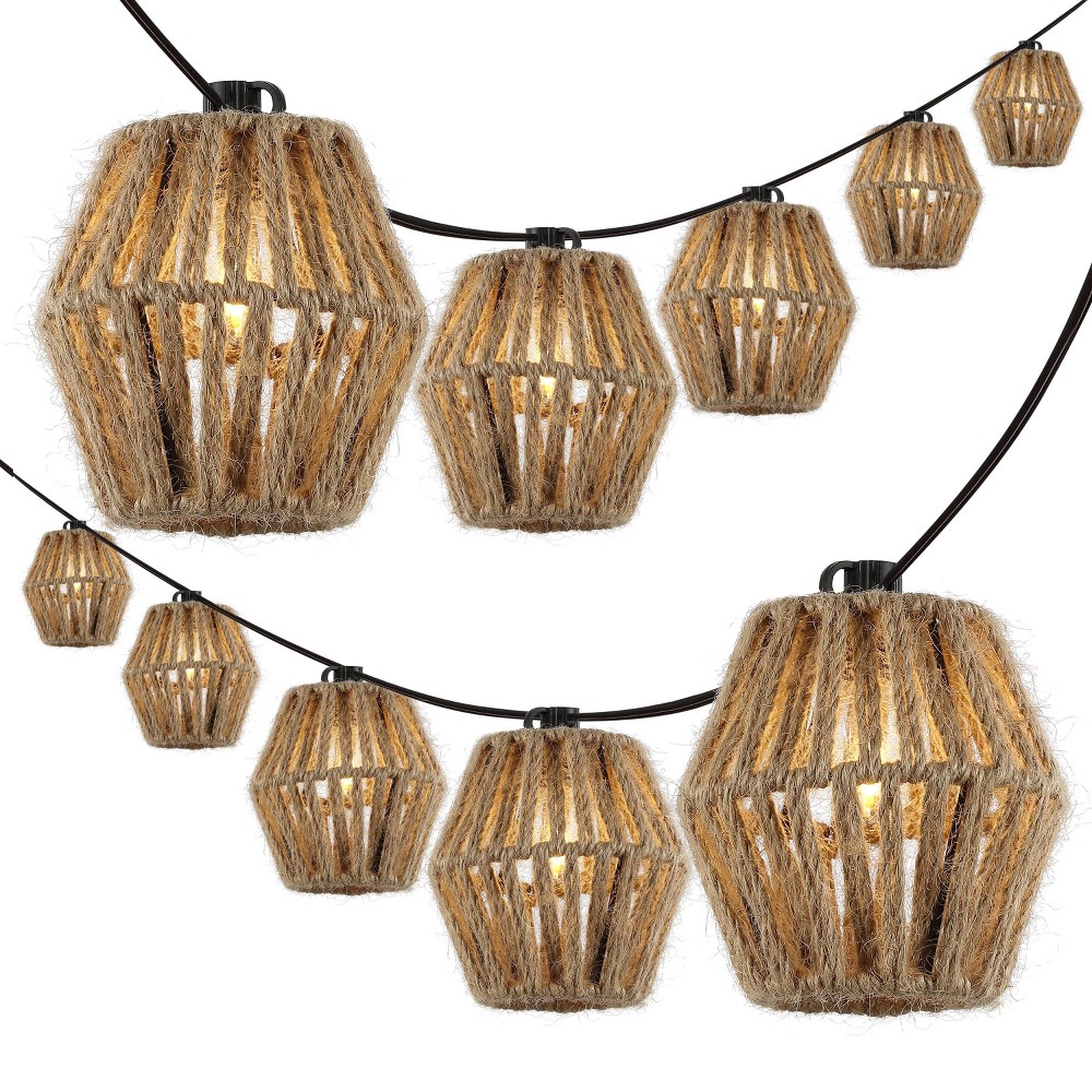 JONATHAN Y Samara 10' 10-Light Incandescent C7 Hemp Rope Shaded String Lights: UL Listed, Indoor/Outdoor Use