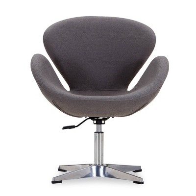 Gray Leather and Fabric Swivel Chair with Metal Base