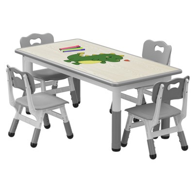 Coucheta Kids Table & Chair Set w/ Height Adjustment for Ages 2-10, 4-Piece Set with Graffiti-Proof Surface &Non-Slip Legs for Daycare Classroom Home