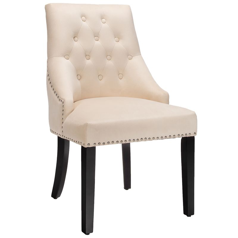 Velvet Dining Chair Upholstered Tufted Armless w/ Nailed Trim & Ring Pull Green\Beige, 1 of 9