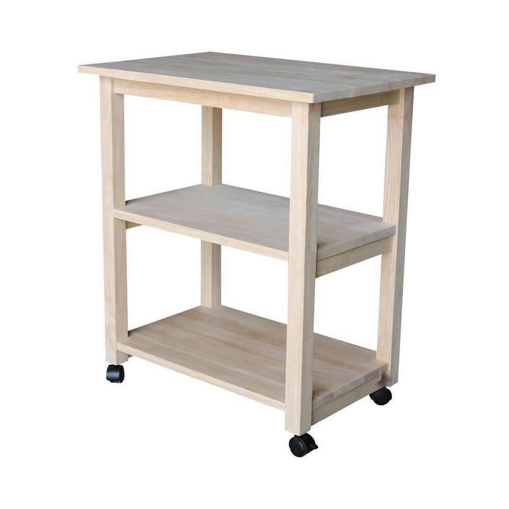 Addison Microwave Cart Wood/Beige - International Concepts: Portable Kitchen Island with Fixed Shelves