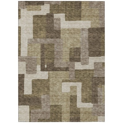 Brown And Beige Abstract Washable Indoor Outdoor Area Rug