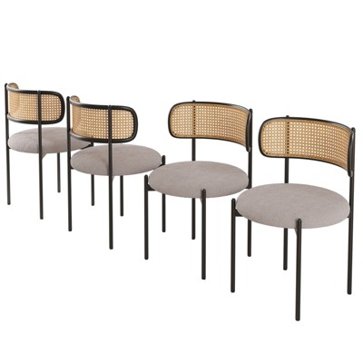 GlasFlength Dining Sets Set of 4, Modern Dining Chairs with Natural Rattan Backrest, Accent Kitchen Chairs with Metal Legs, Gray, 20.5"*20.5"*29.9